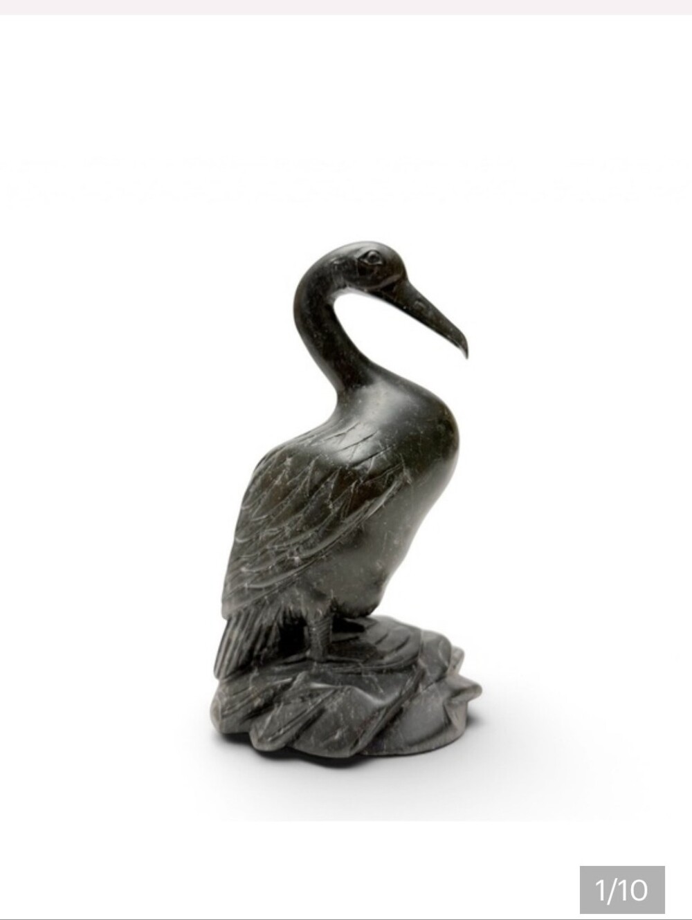 Vintage Black Carved Stone Heron Bird Statue Figurine 7 1/4”